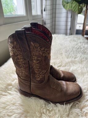 Girls genuine leather wildflower bluebonnet boots